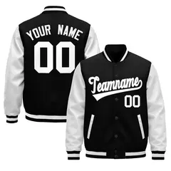White Black Raglan Varsity Full-Snap Leather Sleeves Letterman Jacket