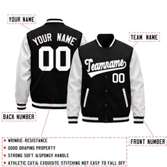 White Black Raglan Varsity Full-Snap Leather Sleeves Letterman Jacket 2