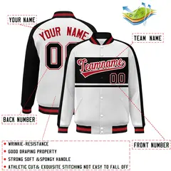 White Black-Red Color Block Varsity Baseball Bomber Jacket 2
