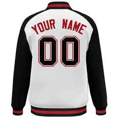 White Black-Red Color Block Varsity Baseball Bomber Jacket 4