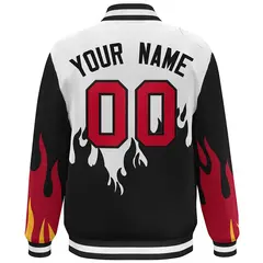 White Black-Red Flame Graffiti Varsity Full-Snap Bomber Jacket 4