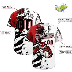 White Black Red Full-Snap Tiger Graffiti Baseball Jersey 2