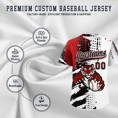 White Black Red Full-Snap Tiger Graffiti Baseball Jersey 3