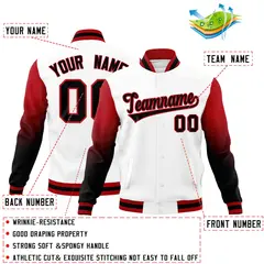 White Black Red Gradient Raglan Full-Snap Letterman Jacket 2
