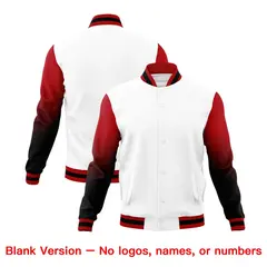 White Black Red Gradient Raglan Full-Snap Letterman Jacket 7