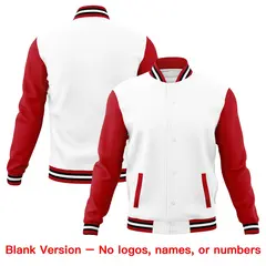 White Black Red Raglan Full-Snap Letterman Cotton Jacket 6