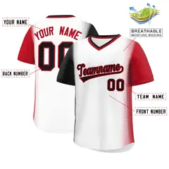 White Black-Red Raglan Sleeves Pullover Baseball Jersey 2