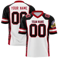 White Black-Red Raglan Sleeves Side Pattern Football Jersey 1