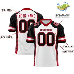 White Black-Red Raglan Sleeves Side Pattern Football Jersey 2