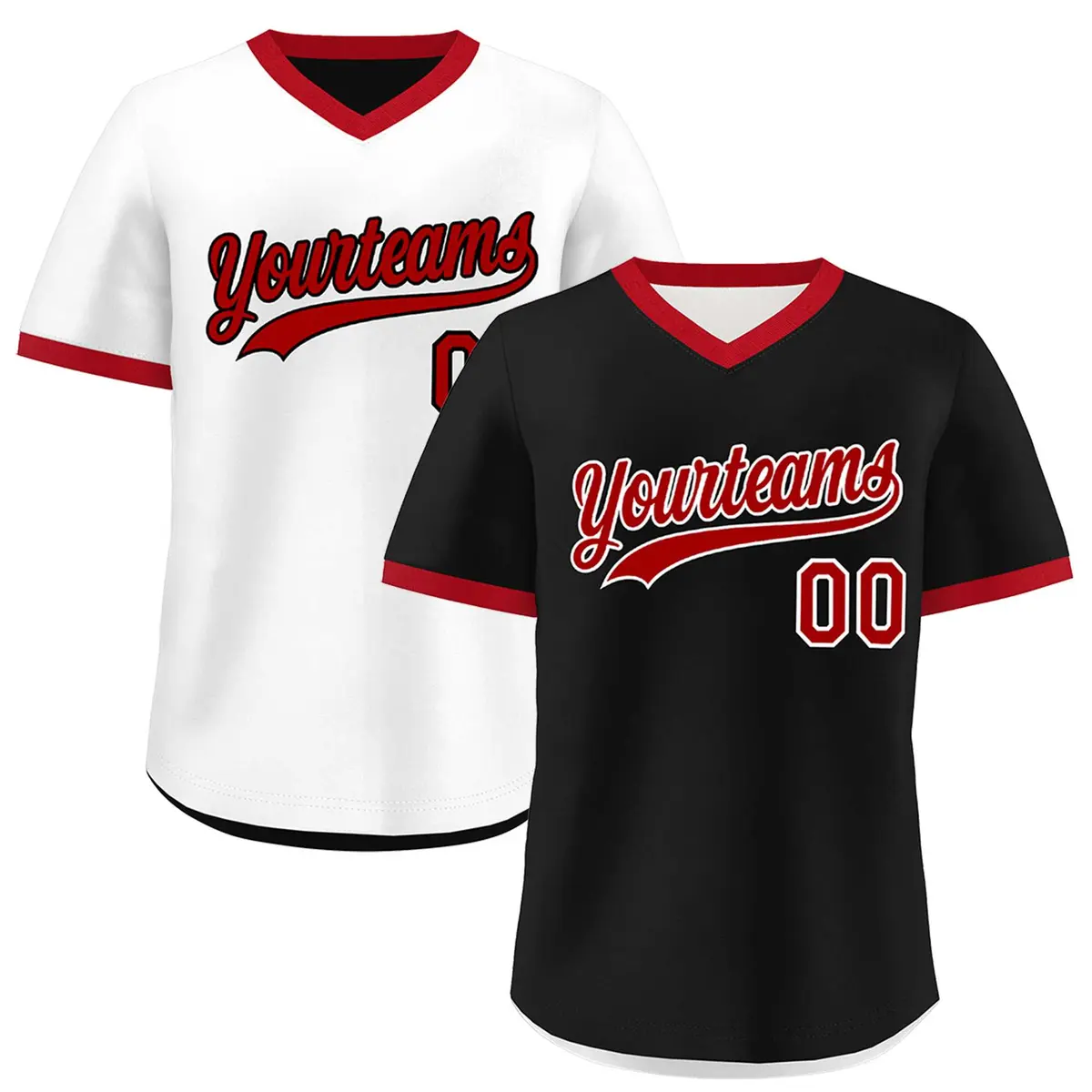 White Black Red Reversible Pullover Baseball Jersey