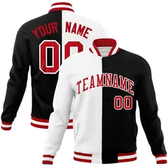 White Black Red Split Varsity Full-Snap Letterman Jacket 1