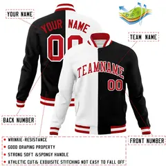 White Black Red Split Varsity Full-Snap Letterman Jacket 4