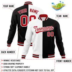 White Black Red Split Varsity Full-Snap Letterman Jacket 4