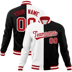 White Black Red Split Varsity Full-Snap Letterman Jacket 1