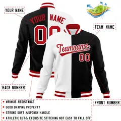 White Black Red Split Varsity Full-Snap Letterman Jacket 4