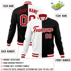 White Black Red Split Varsity Full-Snap Letterman Jacket 4