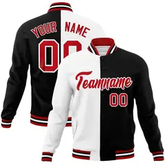 White Black Red Split Varsity Full-Snap Letterman Jacket 1