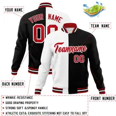 White Black Red Split Varsity Full-Snap Letterman Jacket 4