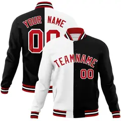White Black Red Split Varsity Full-Snap Letterman Jacket 1