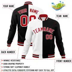 White Black Red Split Varsity Full-Snap Letterman Jacket 4