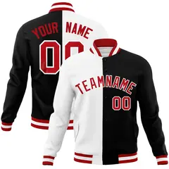 White Black Red Split Varsity Full-Snap Letterman Jacket 1