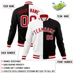 White Black Red Split Varsity Full-Snap Letterman Jacket 4