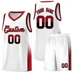 White Black-Red Two Tone Font Basketball Jersey