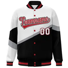 White Black Red-White Color Block Varsity Baseball Bomber Jacket 3
