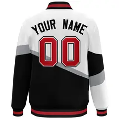 White Black Red-White Color Block Varsity Baseball Bomber Jacket 4