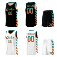White Black Reversible Basketball Kits - Side Arrow Aqua Orange Gradient 2