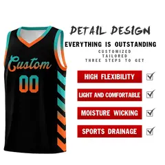 White Black Reversible Basketball Kits - Side Arrow Aqua Orange Gradient 3