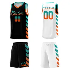 White Black Reversible Basketball Kits - Side Arrow Aqua Orange Gradient 5