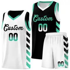 White Black Reversible Basketball Kits - Side Arrow Black Bright Green Gradient
