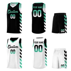 White Black Reversible Basketball Kits - Side Arrow Black Bright Green Gradient 2