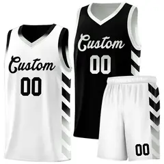 White Black Reversible Basketball Kits - Side Arrow Black Gray Gradient