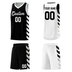 White Black Reversible Basketball Kits - Side Arrow Black Gray Gradient 5