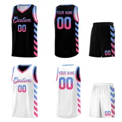 White Black Reversible Basketball Kits - Side Arrow Light Blue Pink Gradient 2