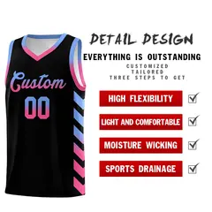 White Black Reversible Basketball Kits - Side Arrow Light Blue Pink Gradient 3