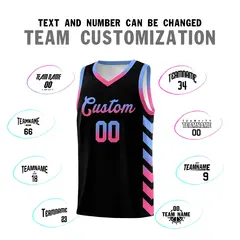 White Black Reversible Basketball Kits - Side Arrow Light Blue Pink Gradient 4