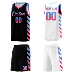 White Black Reversible Basketball Kits - Side Arrow Light Blue Pink Gradient 5