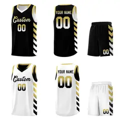 White Black Reversible Basketball Kits - Side Arrow Old Gold Black Gradient 2