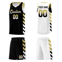 White Black Reversible Basketball Kits - Side Arrow Old Gold Black Gradient 5
