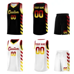 White Black Reversible Basketball Kits - Side Arrow Red Gold Gradient 2