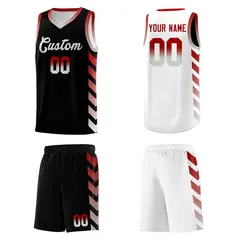 White Black Reversible Basketball Kits - Side Arrow Red Gray Gradient 5