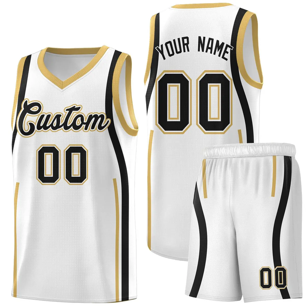 White Black Ribbon Pattern Basketball Kits