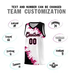 White Black-Rose Red Sparkle Print Basketball Kits 4