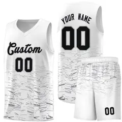 White Black Scratches Pattern Sports Basketball Jersey