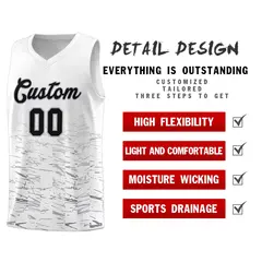 White Black Scratches Pattern Sports Basketball Jersey 4