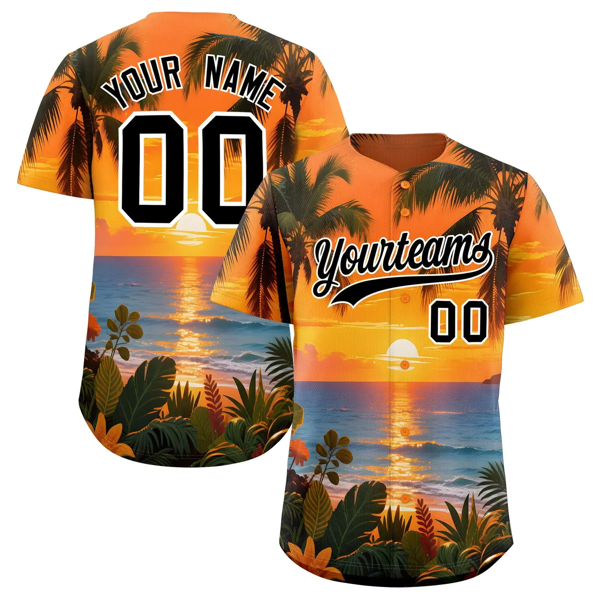 White Black Seaside Hawaiian Graffiti Palm Tree Baseball Jersey