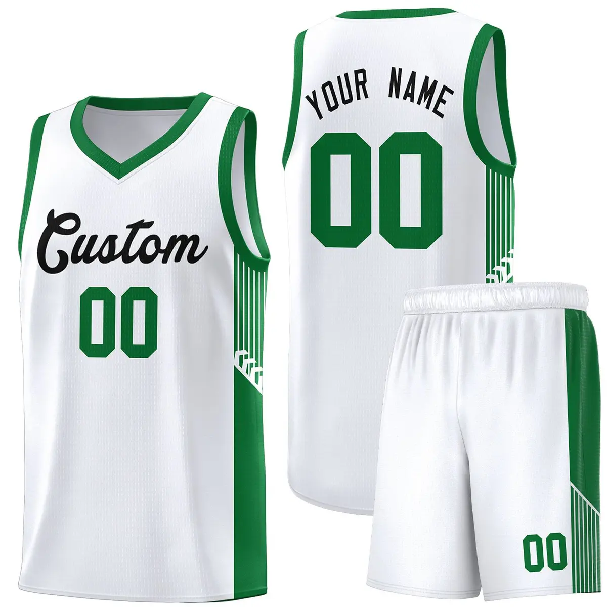 White Black Side Stripe Fashion Basketball Uniform Jersey